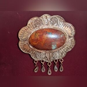 Vintage Ornate Brooch/Necklace with Stone